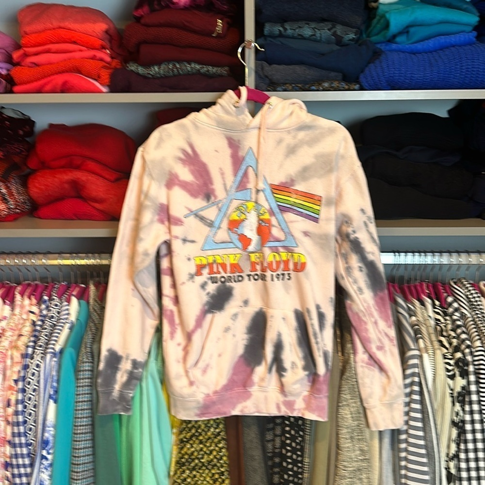 Pink Floyd pink, purple and gray tie dye long sleeve hoodie size S